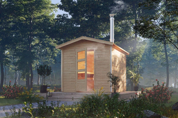 KARIBU Bosse 1 Saunahaus, Naturbelassen, Fichte, 231x273x235 Cm, Moderne Tür & Holzofen Inkl. Schornstein 3 KARIBU Bosse 1 Saunahaus, Naturbelassen, Fichte, 231x273x235 Cm, Moderne Tür & Holzofen Inkl. Schornstein