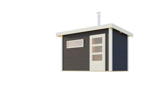 KARIBU Skrollan 1 Saunahaus, Terragrau, Fichte, 336x196x228 Cm, Moderne Tür & Holzofen Inkl. Schornstein 4 KARIBU Skrollan 1 Saunahaus, Terragrau, Fichte, 336x196x228 Cm, Moderne Tür & Holzofen Inkl. Schornstein – Bild 2