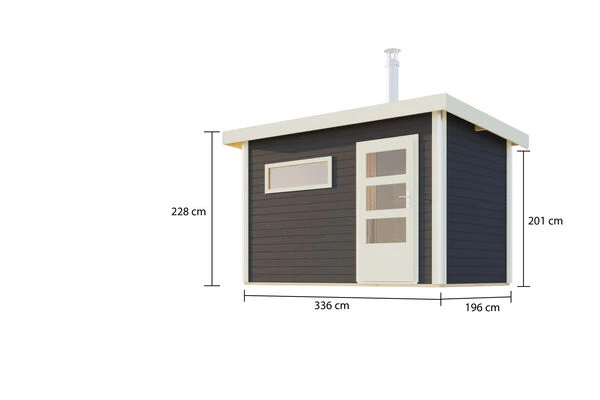 KARIBU Skrollan 1 Saunahaus, Terragrau, Fichte, 336x196x228 Cm, Moderne Tür & Holzofen Inkl. Schornstein 7 KARIBU Skrollan 1 Saunahaus, Terragrau, Fichte, 336x196x228 Cm, Moderne Tür & Holzofen Inkl. Schornstein – Bild 5