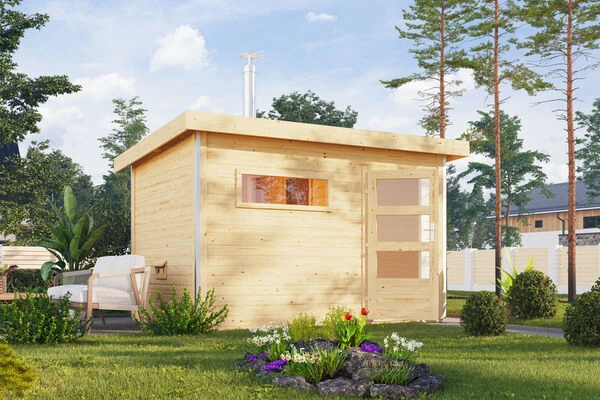 KARIBU Skrollan 2 Saunahaus, Naturbelassen, Fichte, 336x231x227 Cm, Moderne Tür & Holzofen Inkl. Schornstein 3 KARIBU Skrollan 2 Saunahaus, Naturbelassen, Fichte, 336x231x227 Cm, Moderne Tür & Holzofen Inkl. Schornstein