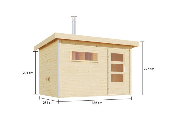 KARIBU Skrollan 2 Saunahaus, Naturbelassen, Fichte, 336x231x227 Cm, Moderne Tür & Holzofen Inkl. Schornstein 7 KARIBU Skrollan 2 Saunahaus, Naturbelassen, Fichte, 336x231x227 Cm, Moderne Tür & Holzofen Inkl. Schornstein – Bild 5