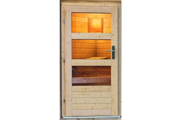 KARIBU Skrollan 2 Saunahaus, Terragrau, Fichte, 336x231x227 Cm, Moderne Tür & Holzofen Inkl. Schornstein 22 KARIBU Skrollan 2 Saunahaus, Terragrau, Fichte, 336x231x227 Cm, Moderne Tür & Holzofen Inkl. Schornstein – Bild 20