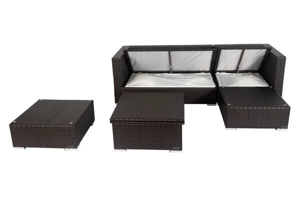 OUTFLEXX Loungemöbel-Set, Braun, Polyrattan, 5 Personen, Wasserfeste Kissenbox, Inkl. Loungetisch 6 OUTFLEXX Loungemöbel-Set, Braun, Polyrattan, 5 Personen, Wasserfeste Kissenbox, Inkl. Loungetisch – Bild 4