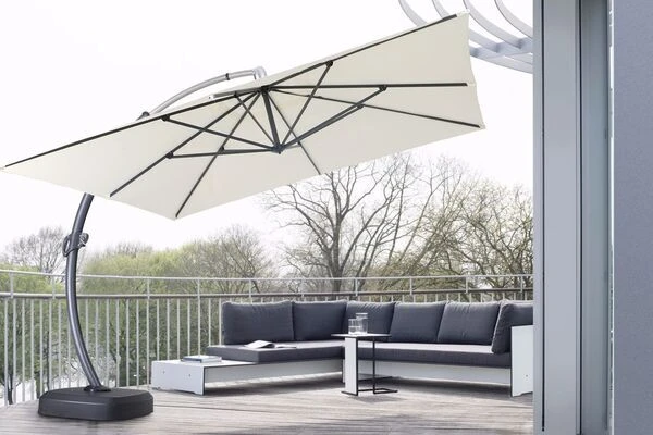 OUTFLEXX Luxus Ampelschirm, Anthrazit/creme, Edelstahl/Aluminium, 350x350cm, Inkl. Schirmständer Und Schutzhülle 5 OUTFLEXX Luxus Ampelschirm, Anthrazit/creme, Edelstahl/Aluminium, 350x350cm, Inkl. Schirmständer Und Schutzhülle – Bild 3