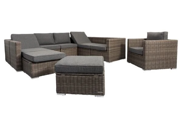 OUTFLEXX Loungemöbel-Set, Grau, Polyrattan, 10 Personen, Mit Sessel, Verstellbare Sitzflächen, Wasserfeste Kissenbox 5 OUTFLEXX Loungemöbel-Set, Grau, Polyrattan, 10 Personen, Mit Sessel, Verstellbare Sitzflächen, Wasserfeste Kissenbox – Bild 3