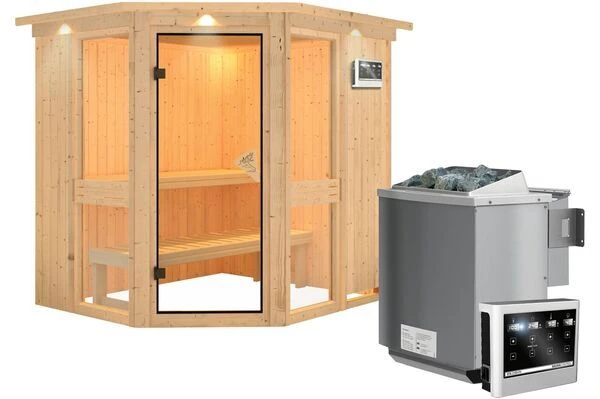KARIBU Systemsauna Amelia 1, Fichtenholz 68mm, Eckeinstieg, Ca. 3m² 5 KARIBU Systemsauna Amelia 1, Fichtenholz 68mm, Eckeinstieg, Ca. 3m² – Bild 3
