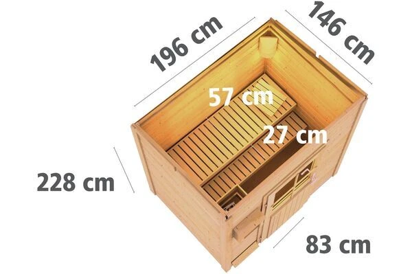 KARIBU Saunahaus Jorgen, Fichtenholz 38mm, Fronteinstieg, Ca. 2,9m² 5 KARIBU Saunahaus Jorgen, Fichtenholz 38mm, Fronteinstieg, Ca. 2,9m² – Bild 3