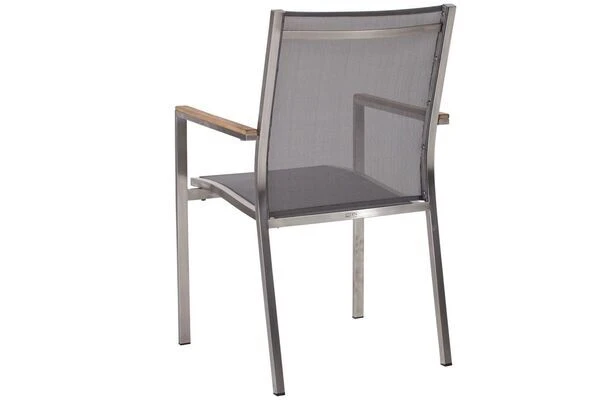 STERN Cardiff Esstischgruppe, Silber/silbergrau, Edelstahl/Teak, Tisch 200 X 100 Cm, 4 Stapel-, 2 Multipositionssessel 5 STERN Cardiff Esstischgruppe, Silber/silbergrau, Edelstahl/Teak, Tisch 200 X 100 Cm, 4 Stapel-, 2 Multipositionssessel – Bild 3