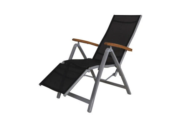 VILLANA Relaxsessel, Silber/schwarz, Alu/Textilene, 66 X 60 X 111 Cm, FSC Akazienholz Armlehnen 3 VILLANA Relaxsessel, Silber/schwarz, Alu/Textilene, 66 X 60 X 111 Cm, FSC Akazienholz Armlehnen