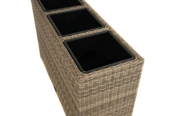 Ploß Rabida Pflanzgefäß, Champagner-meliert, Polyrattan, 113x40x70 Cm, Mit 3 Kunststoffeinsätzen 5 Ploß Rabida Pflanzgefäß, Champagner-meliert, Polyrattan, 113x40x70 Cm, Mit 3 Kunststoffeinsätzen – Bild 3