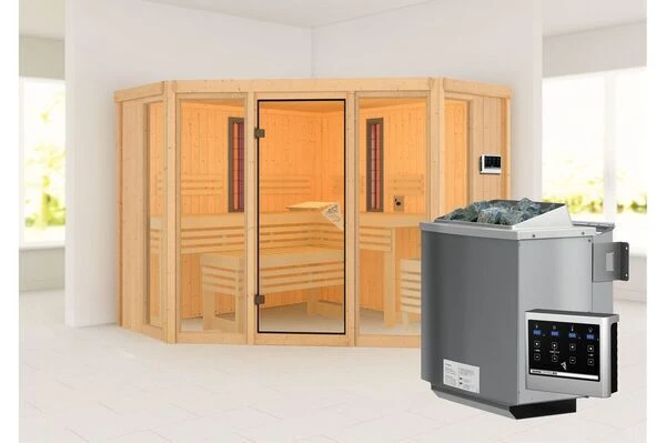 KARIBU Infrarotkabine Asta, Fichtenholz 68 Mm, Eckeinstieg, Ca. 3,6m² 5 KARIBU Infrarotkabine Asta, Fichtenholz 68 Mm, Eckeinstieg, Ca. 3,6m² – Bild 3