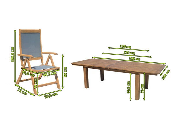 OUTFLEXX Esstischgarnitur, Natur/grau, FSC-Akazie/Textilene, Tisch 180/220/260 X 100 Cm, 6 Klappstühle, Ausziehbar 5 OUTFLEXX Esstischgarnitur, Natur/grau, FSC-Akazie/Textilene, Tisch 180/220/260 X 100 Cm, 6 Klappstühle, Ausziehbar – Bild 3