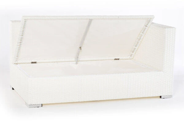 OUTFLEXX 2-Sitzer Ecksofa, Weiß, Polyrattan, 145x85x70cm, Armlehne Li, Inkl. Polster, Wasserfeste Kissenbox 5 OUTFLEXX 2-Sitzer Ecksofa, Weiß, Polyrattan, 145x85x70cm, Armlehne Li, Inkl. Polster, Wasserfeste Kissenbox – Bild 3