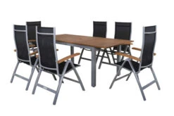 VILLANA Esstischgarnitur, Silber/schwarz, Alu/ FSC-Akazienholz, Ausziehtisch 150/200 Cm, 6 Multipositionssessel -Kettler Verkaufs-Shop 4 16462.jpg