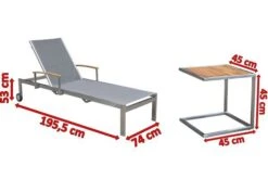 OUTFLEXX Sonnenliegen-Set, Silber, Edelstahl/FSC-Teak, 195,5x74x35cm, Mit Armlehnen, Inkl. Beistelltisch 45x45cm -Kettler Verkaufs-Shop 4 16546.jpg