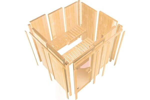 KARIBU Systemsauna Tonja, Fichtenholz 68mm, Eckeinstieg, Ca. 2,3m² 6 KARIBU Systemsauna Tonja, Fichtenholz 68mm, Eckeinstieg, Ca. 2,3m² – Bild 4