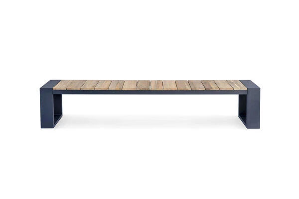OUTFLEXX Kona Bank, Dark Grey/natur, Alu/recycled FSC®-Teak, 240x40x45cm, Rustikal Gebürstet, U-Gestell 6 OUTFLEXX Kona Bank, Dark Grey/natur, Alu/recycled FSC®-Teak, 240x40x45cm, Rustikal Gebürstet, U-Gestell – Bild 4