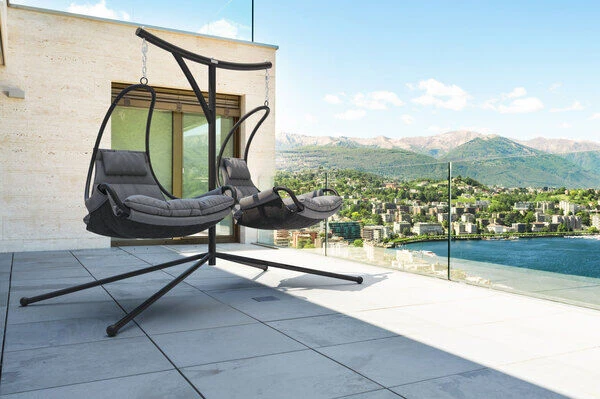 OUTFLEXX Doppelhängesessel, Anthrazit Matt/schwarz, Stahl/Textilene, 190x124x200cm, Inkl. Polster 4 OUTFLEXX Doppelhängesessel, Anthrazit Matt/schwarz, Stahl/Textilene, 190x124x200cm, Inkl. Polster – Bild 2