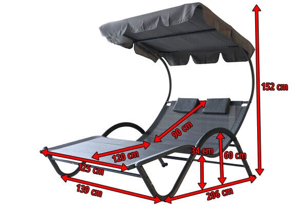 OUTFLEXX Doppelliege, Anthrazit, Polyester/Stahl Pulverbeschichtet, 205x138x34cm, Inkl. Nackenkissen, Rollbar 7 OUTFLEXX Doppelliege, Anthrazit, Polyester/Stahl Pulverbeschichtet, 205x138x34cm, Inkl. Nackenkissen, Rollbar – Bild 5