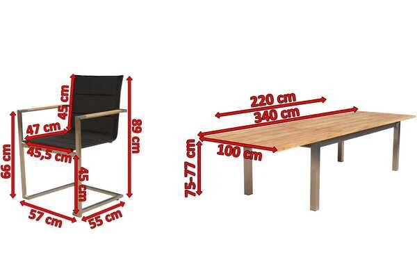 OUTFLEXX Esstischgruppe, Edelstahl/FSC-Teak, 220/340 X 100 Cm, 6 Freischwinger, Schwarz, Tischplattedicke 3cm 7 OUTFLEXX Esstischgruppe, Edelstahl/FSC-Teak, 220/340 X 100 Cm, 6 Freischwinger, Schwarz, Tischplattedicke 3cm – Bild 5