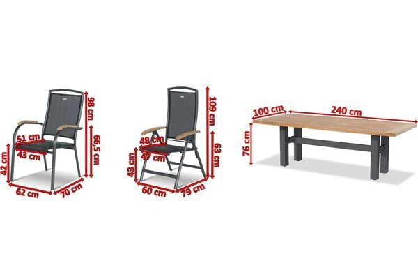 HARTMAN Sondermodell Yasmani/Raffaelo Esstischgruppe, Xerix, Alu/Teakholz, 240x100cm, 4 Stapel-, 2 Multipositionssessel 7 HARTMAN Sondermodell Yasmani/Raffaelo Esstischgruppe, Xerix, Alu/Teakholz, 240x100cm, 4 Stapel-, 2 Multipositionssessel – Bild 5