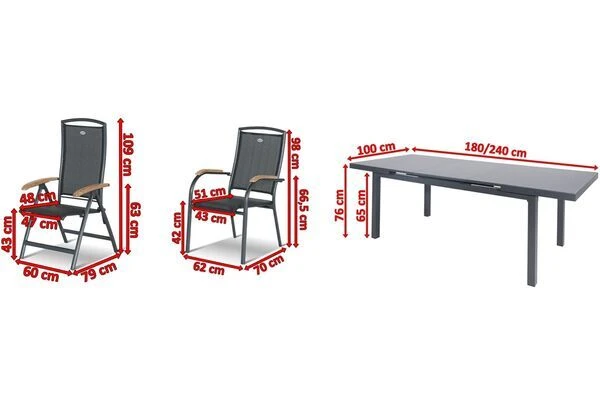 HARTMAN Raffaelo Sitzgruppe, Xerix, Alu/Textilene, Tisch 180/240x100cm, 6 Stapel-, 2 Multipositionssessel 7 HARTMAN Raffaelo Sitzgruppe, Xerix, Alu/Textilene, Tisch 180/240x100cm, 6 Stapel-, 2 Multipositionssessel – Bild 5
