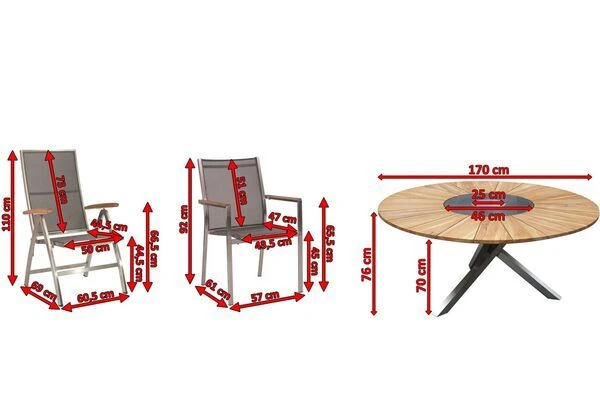 STERN Cardiff Esstischgruppe, Silber/silbergrau, Edelstahl/FSC-Teak, Tisch Ø 170 Cm, 4 Stapel-, 2 Multipositionssessel 7 STERN Cardiff Esstischgruppe, Silber/silbergrau, Edelstahl/FSC-Teak, Tisch Ø 170 Cm, 4 Stapel-, 2 Multipositionssessel – Bild 5