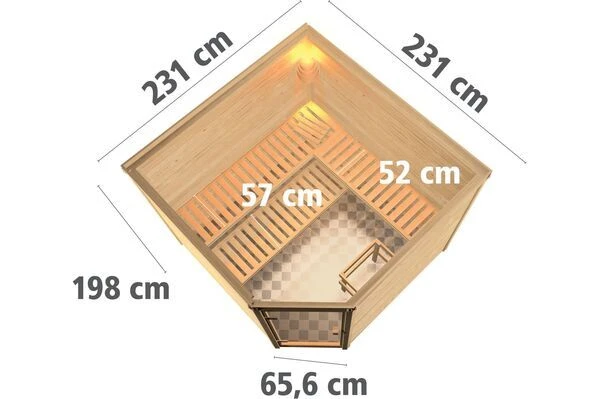 KARIBU Sauna Leona, Fichtenholz 38 Mm, Eckeinstieg, Ca. 5m² 7 KARIBU Sauna Leona, Fichtenholz 38 Mm, Eckeinstieg, Ca. 5m² – Bild 5
