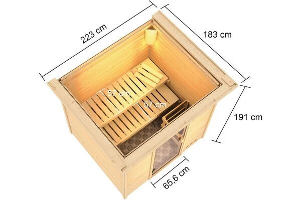 KARIBU Sauna Adelina, Fichtenholz 38 Mm, Fronteinstieg, Ca. 2,5m² 7 KARIBU Sauna Adelina, Fichtenholz 38 Mm, Fronteinstieg, Ca. 2,5m² – Bild 5