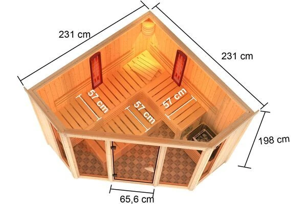 KARIBU Infrarotkabine Asta, Fichtenholz 68 Mm, Eckeinstieg, Ca. 3,6m² 7 KARIBU Infrarotkabine Asta, Fichtenholz 68 Mm, Eckeinstieg, Ca. 3,6m² – Bild 5