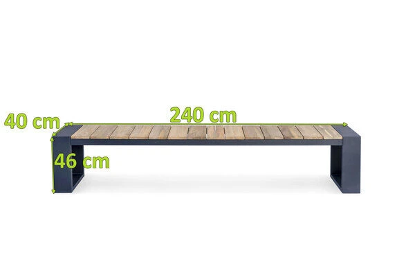 OUTFLEXX Kona Bank, Dark Grey/natur, Alu/recycled FSC®-Teak, 240x40x45cm, Rustikal Gebürstet, U-Gestell 7 OUTFLEXX Kona Bank, Dark Grey/natur, Alu/recycled FSC®-Teak, 240x40x45cm, Rustikal Gebürstet, U-Gestell – Bild 5