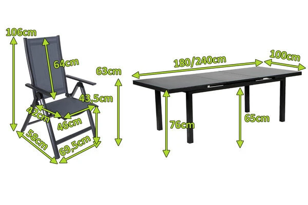 OUTFLEXX Premium Esstischgarnitur, Anthrazit/grau, Alu/Textilene, Ausziehtisch 180/240x100cm, 8 Multipositionssessel 7 OUTFLEXX Premium Esstischgarnitur, Anthrazit/grau, Alu/Textilene, Ausziehtisch 180/240x100cm, 8 Multipositionssessel – Bild 5