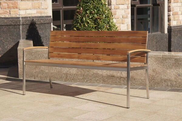 OUTFLEXX Gartenbank, FSC-Teakholz/Edelstahl, 3-Sitzer, 160x55x80cm 11 OUTFLEXX Gartenbank, FSC-Teakholz/Edelstahl, 3-Sitzer, 160x55x80cm – Bild 9