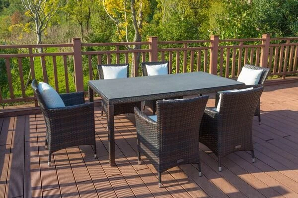 OUTFLEXX Dining Set, Braun Marmoriert, Polyrattan, Tisch 180x100cm, Spraystone, 6mm, 6 Sessel 8 OUTFLEXX Dining Set, Braun Marmoriert, Polyrattan, Tisch 180x100cm, Spraystone, 6mm, 6 Sessel – Bild 6