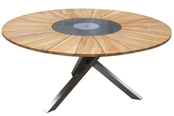 STERN Cardiff Esstischgruppe, Silber/silbergrau, Edelstahl/FSC-Teak, Tisch Ø 170 Cm, 4 Stapel-, 2 Multipositionssessel 6 STERN Cardiff Esstischgruppe, Silber/silbergrau, Edelstahl/FSC-Teak, Tisch Ø 170 Cm, 4 Stapel-, 2 Multipositionssessel – Bild 4